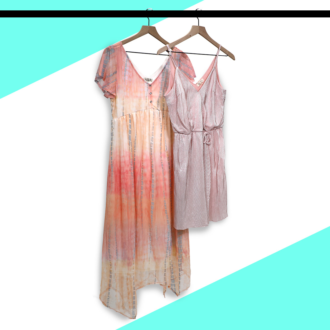 Women's pink dresses on hanger