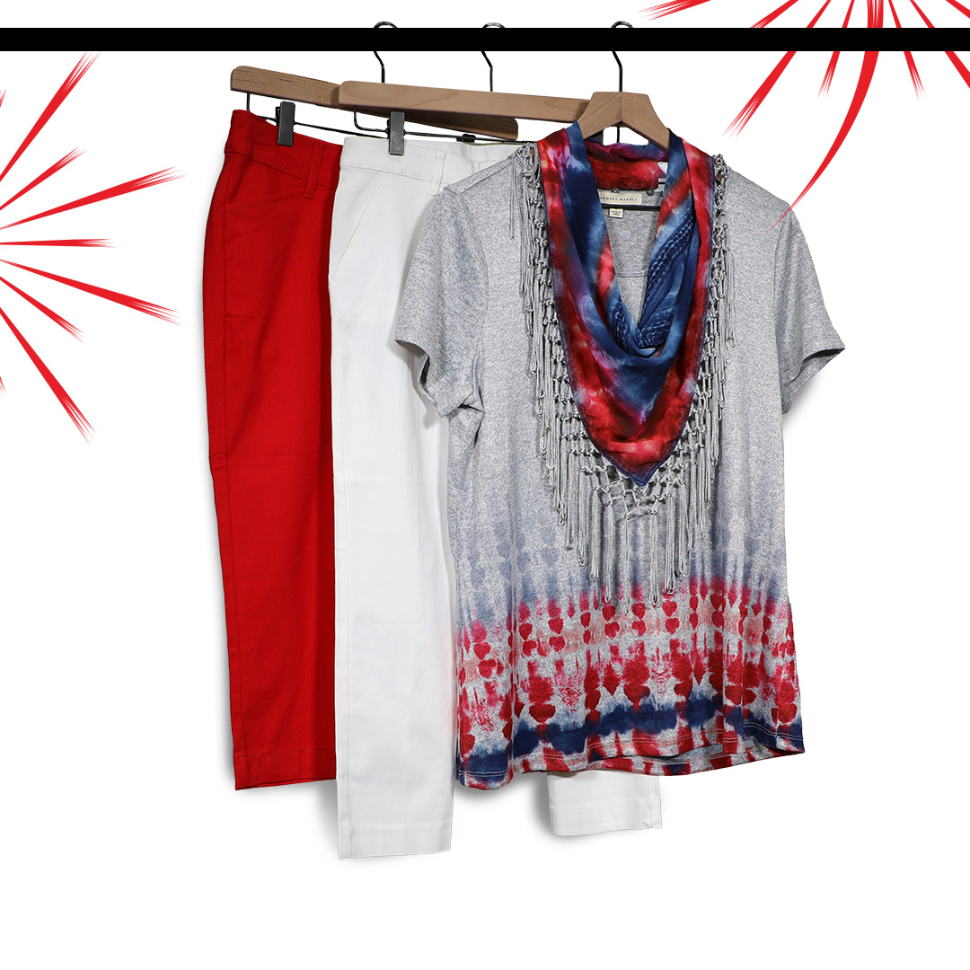 Women's red and white pants with matching shirt for memorial day